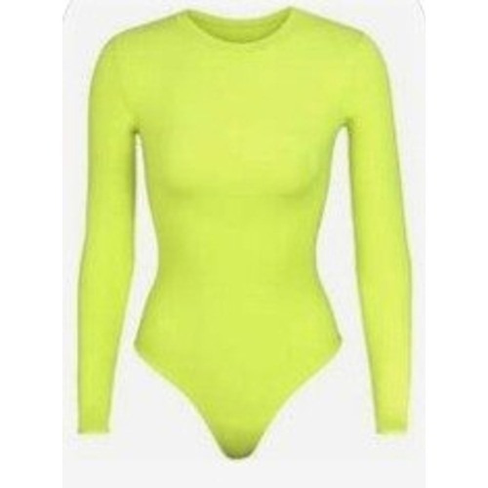 SKIMS Neon Yellow Fits everybody Long Sleeve Crew Neck Bodysuit 4X